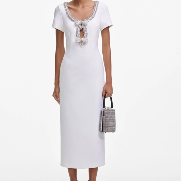 self-portrait White Crepe Bow Mid Dress - Size US12 - MSRP $615 -  NWT - Picture 8 of 9